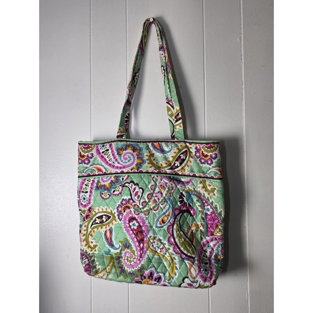 Vera Bradley Tutti Frutti Tote Green Pink Paisley Floral Print - Picture 2 of 11